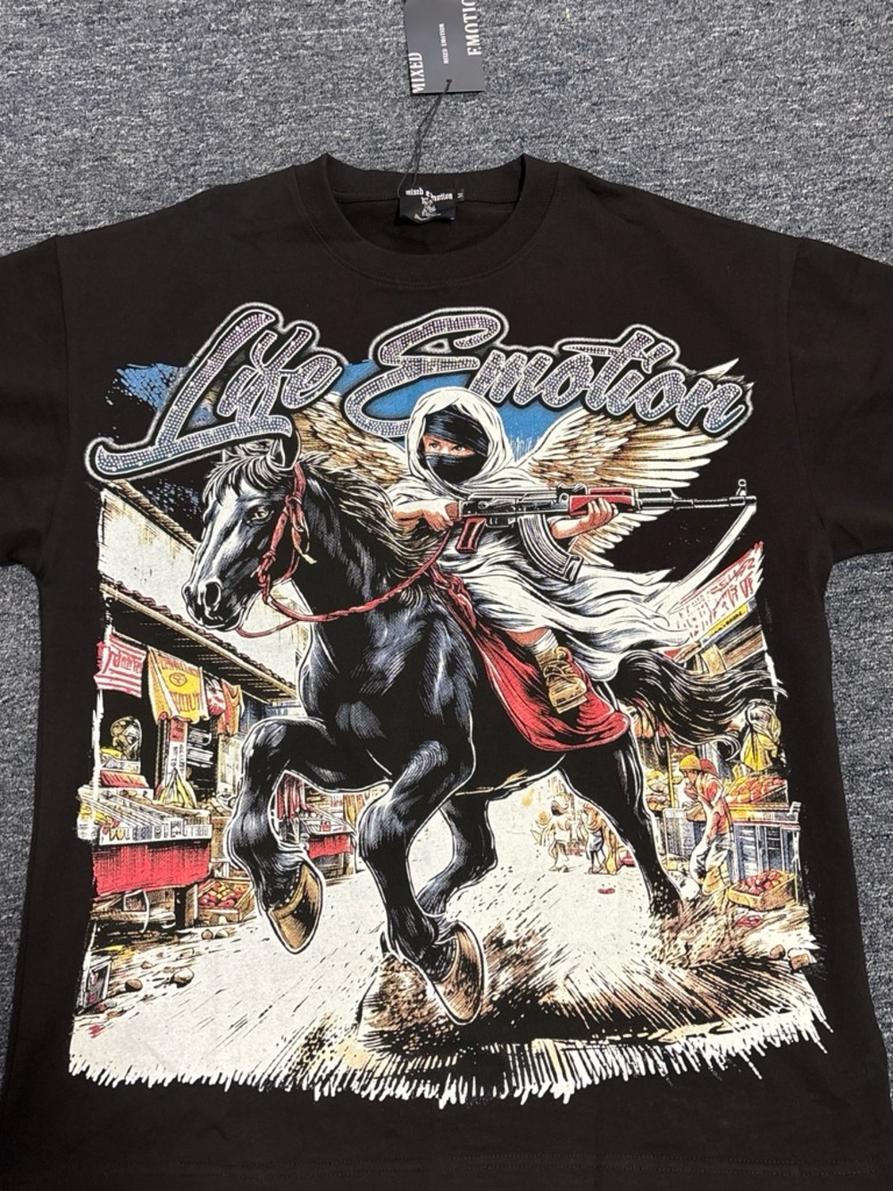 Life Emotion Black Graphic Tee - Bold Rider Print